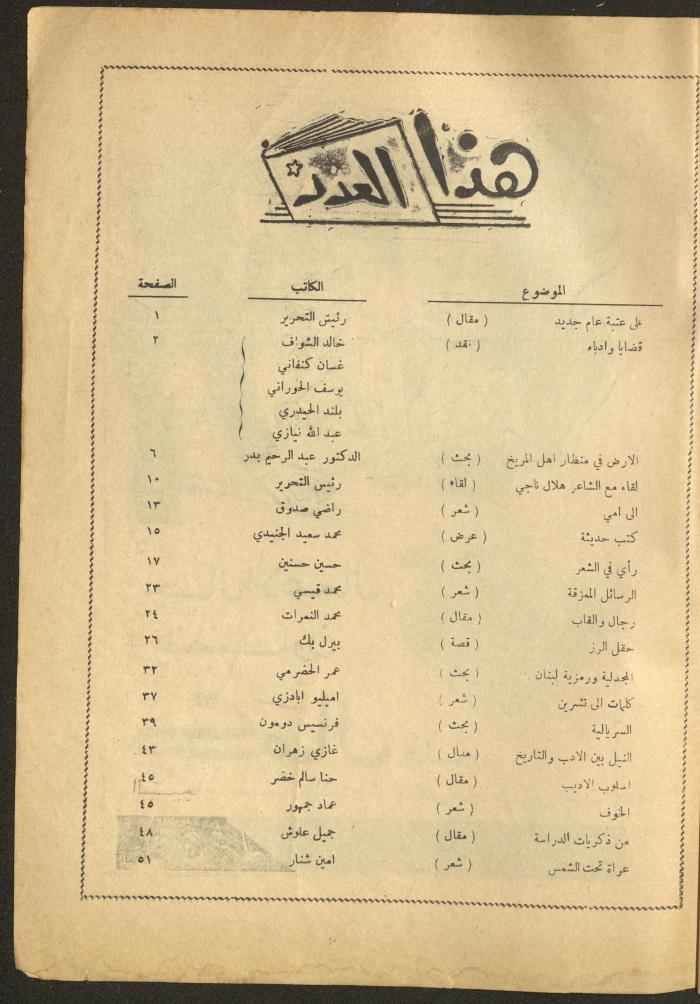 العدد الثاني عشر من مجلة الأفق الجديد، تشرين الثاني 1964
