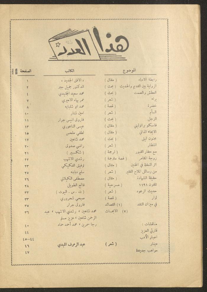 Issue 11 of al-Ofuq al-Jadeed Magazine, March 1962