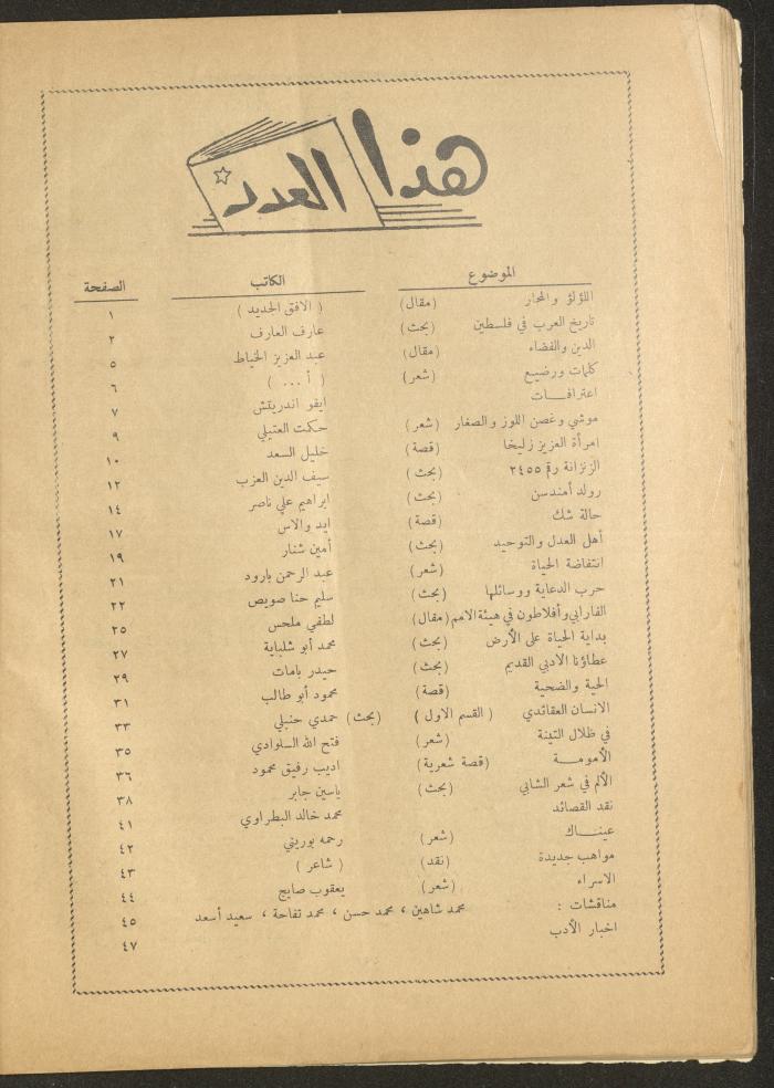 العدد الثامن من مجلة الأفق الجديد، كانون الثاني 1962
