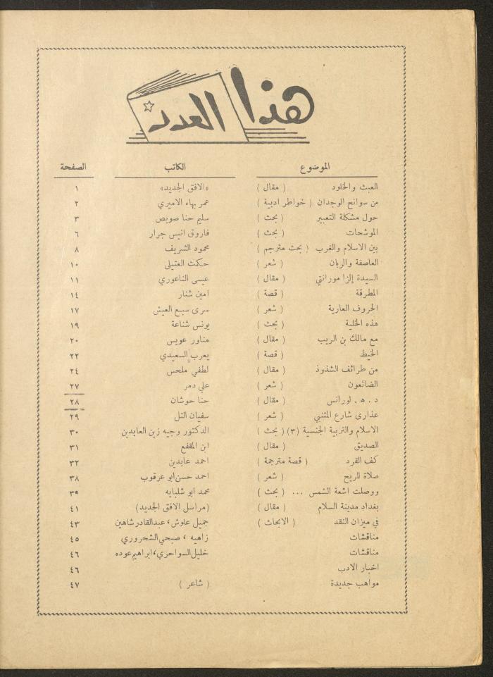 العدد العاشر من مجلة الأفق الجديد، شباط 1962
