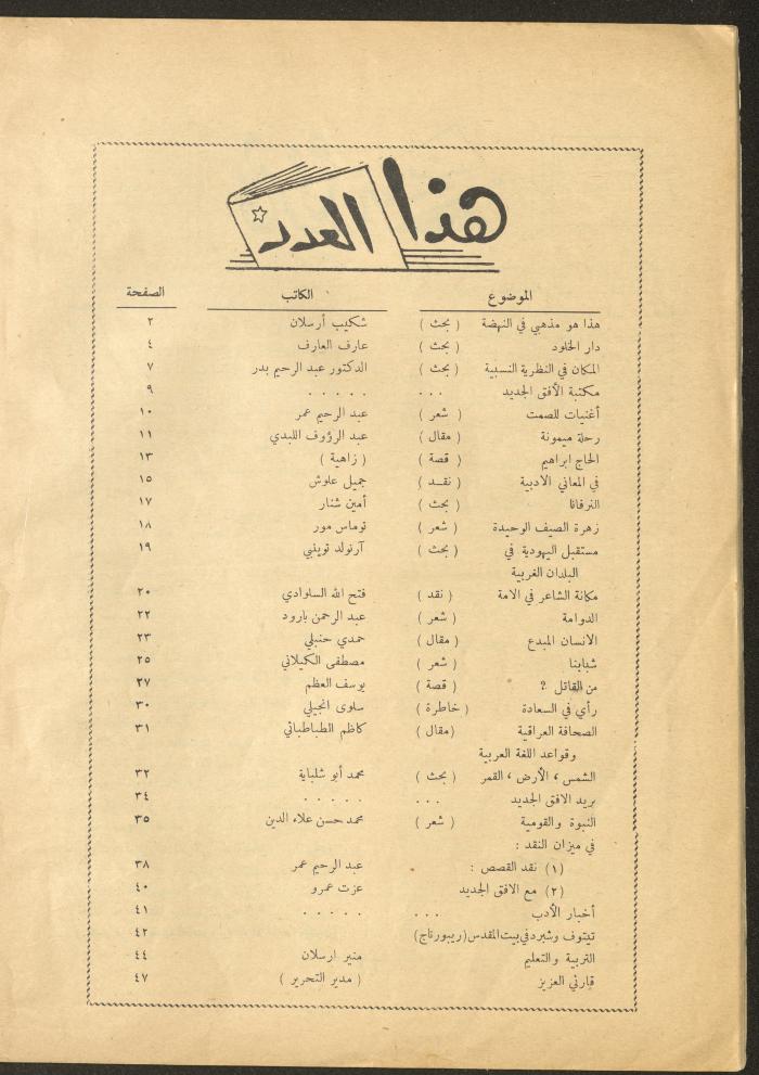 العدد الثالث من مجلة الأفق الجديد، تشرين الثاني 1962

