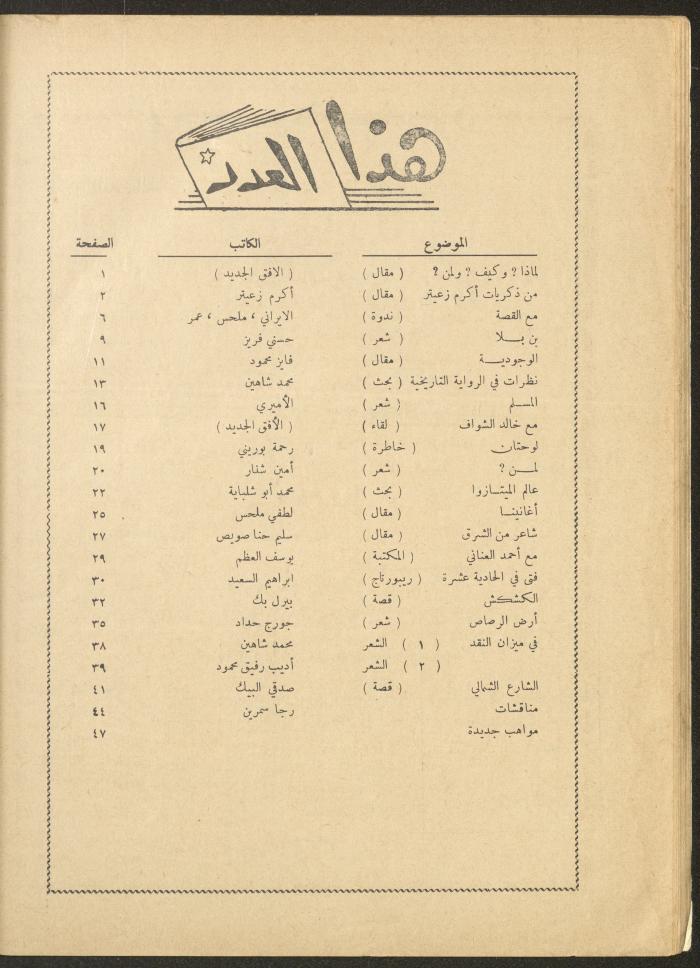 العدد الخامس عشر من مجلة الأفق الجديد، أيار 1962
