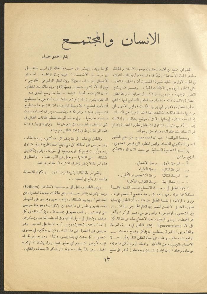 Issue 6 of al-Ofuq al-Jadeed Magazine, December 1962