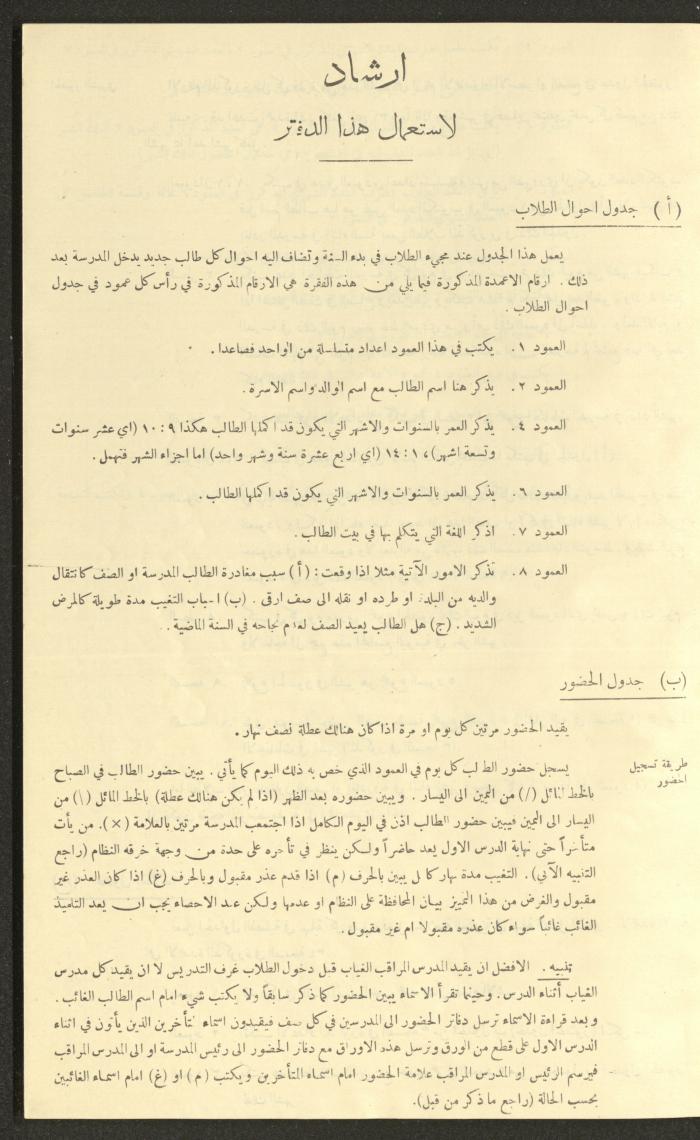 Student Attendance Record, Deir Dibwan School,1941-1942