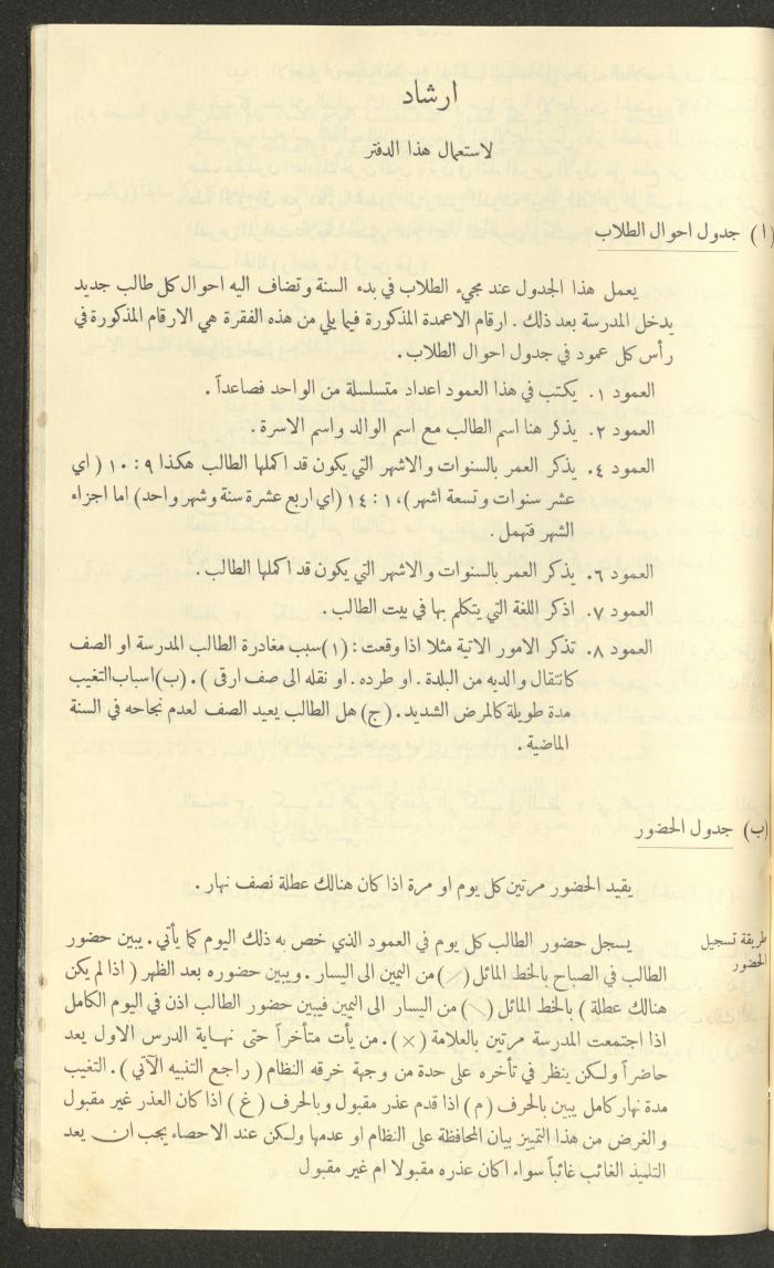 جداول حضور طلاب، مدرسة دير دبوان، 1935-1936
