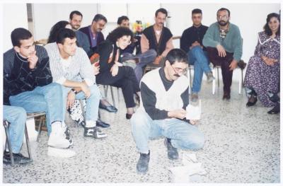 Members of el-Funoun Troupe at the Popular Art Center, al-Bireh, 1994