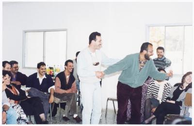Members of el-Funoun Troupe at the Popular Art Center, al-Bireh, 1994