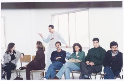 Members of el-Funoun Troupe at the Popular Art Center, al-Bireh, 1994