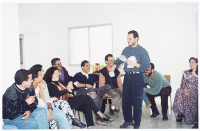 Members of el-Funoun Troupe at the Popular Art Center, al-Bireh, 1994