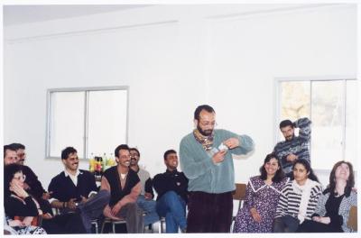 Members of el-Funoun Troupe at the Popular Art Center, al-Bireh, 1994