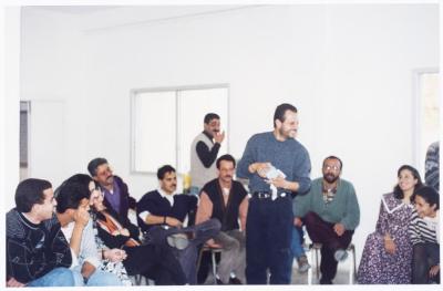 Members of el-Funoun Troupe at the Popular Art Center, al-Bireh, 1994