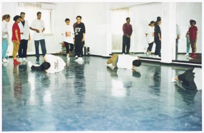 Members of el-Funoun Troupe at the Popular Art Center, al-Bireh, 1994-1995