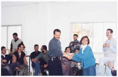 Members of el-Funoun Troupe at the Popular Art Center, al-Bireh, 1994