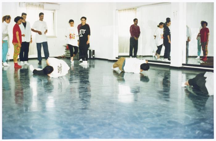 Members of el-Funoun Troupe at the Popular Art Center, al-Bireh, 1994-1995