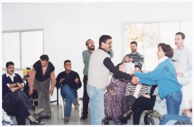 Members of el-Funoun Troupe at the Popular Art Center, al-Bireh, 1994
