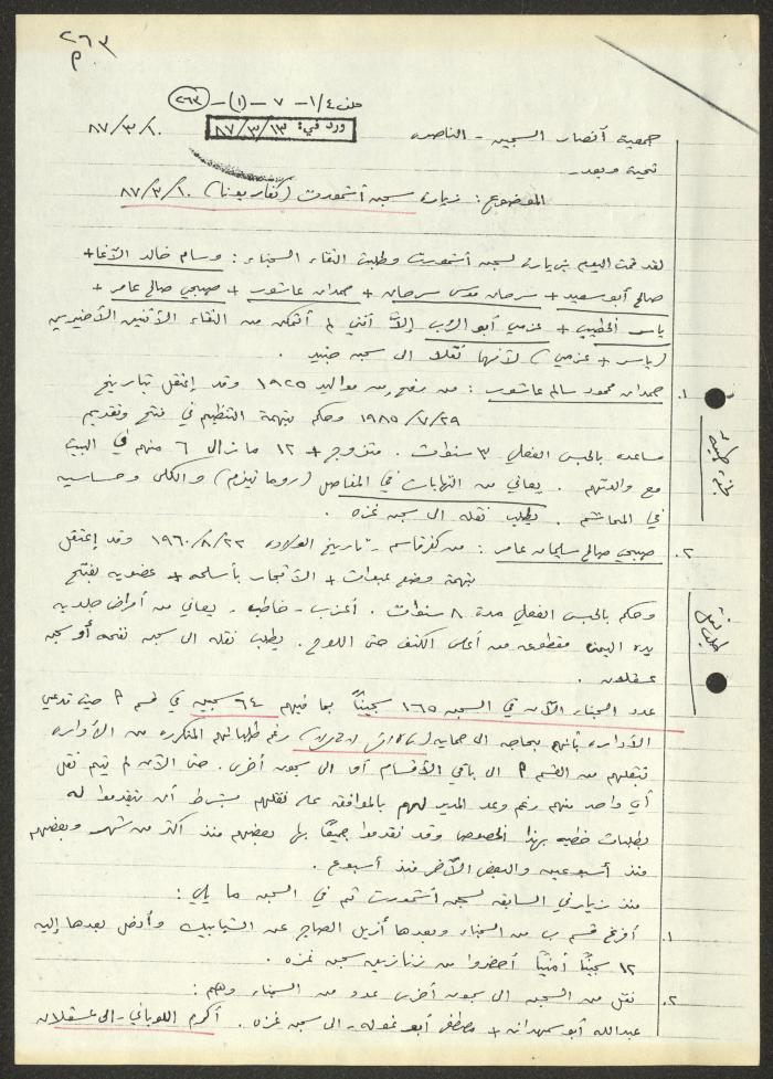 A Report for the Ansar al-Sajeen Association, 10 March 1987