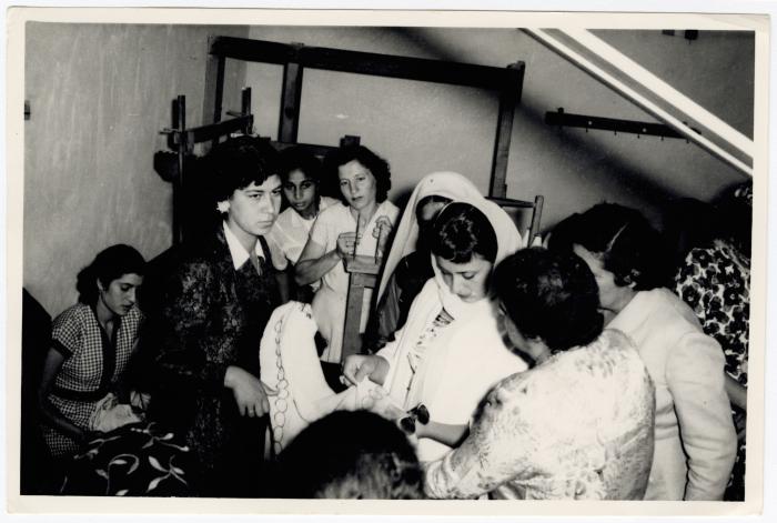 Princess Dina at the Opening of an Embroidery Exhibition, Ramallah, 1956-1957