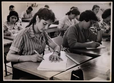 The Teachers' Training Centre's Female Students Taking an Exam, Ramallah, the 1960s