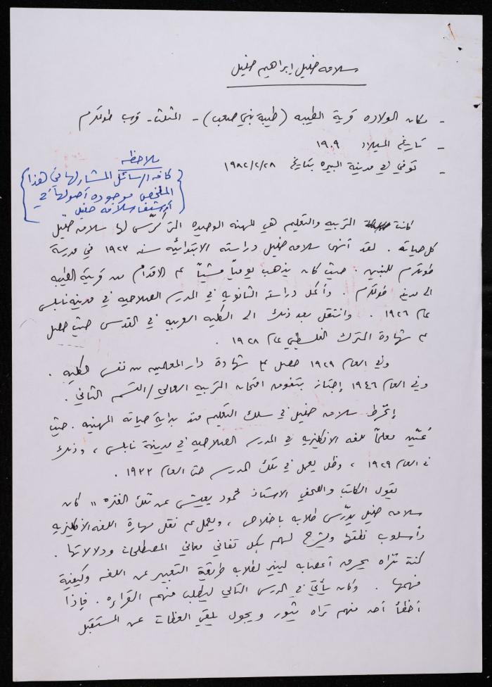 نبذة تعريفية بسلامة خليل، رام الله، ثمانينيات القرن العشرين