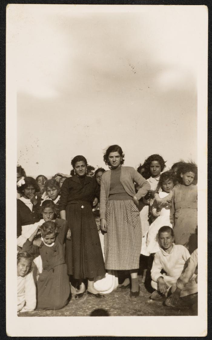 Badreyyeh Shahin and a Colleague with Qalqilya School's Students, 8 January 1955