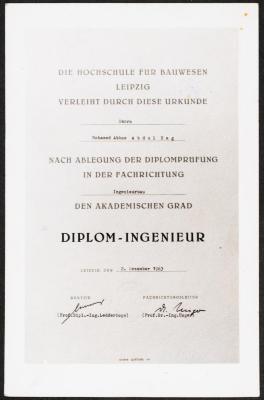 شهادة الهندسة لمحمد عبدالحق، ألمانيا، 2 كانون الأول 1963