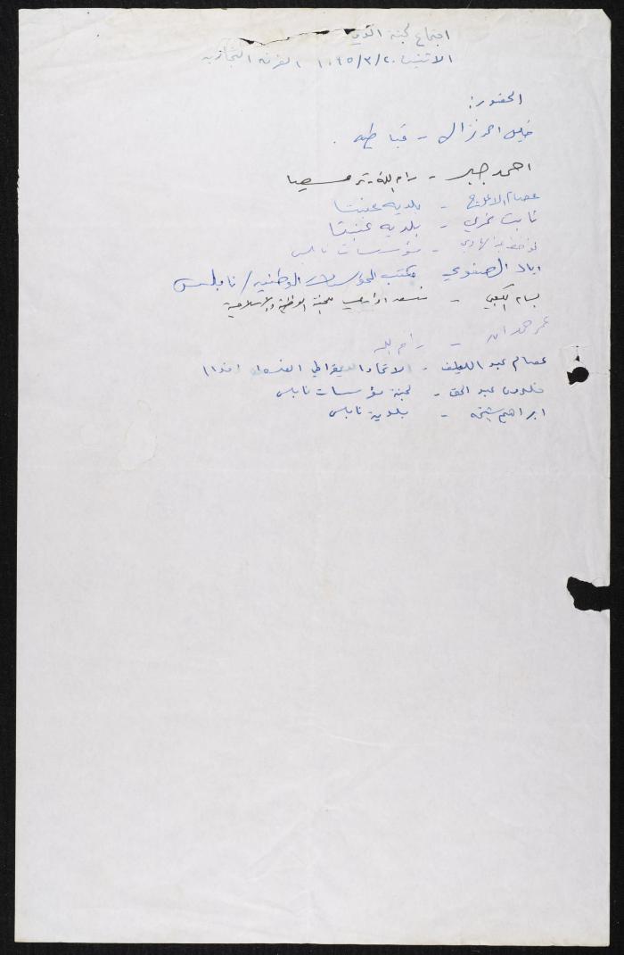 Meeting Minutes of the National and Islamic Committee to Defend the Land and Confront Settlements, 20 March 1995