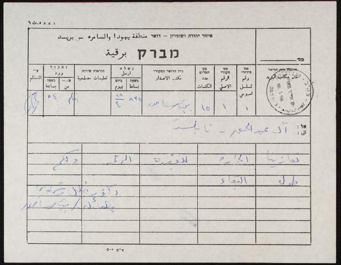 برقية تعزية مُرسلة إلى آل عبد الحق في نابلس، 1988