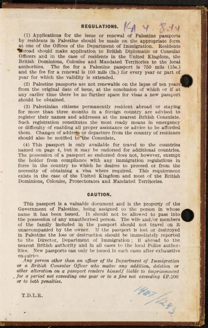 The Passport of Bakr Abdel-Haq, 30 December 1943
