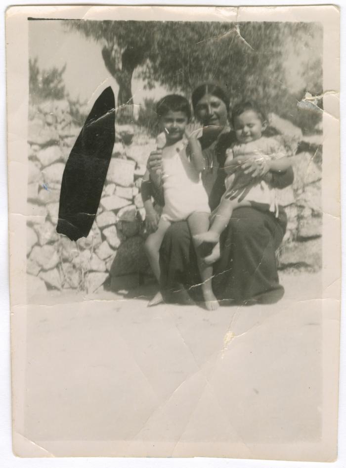 Grandmother Amal Naser and Her Grandchildren Abla and Suhail, Birzeit, 1948