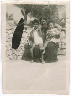 Grandmother Amal Naser and Her Grandchildren Abla and Suhail, Birzeit, 1948
