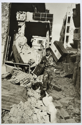 A Military Person amidst Destruction, Burj al-Barajneh Camp, 1968