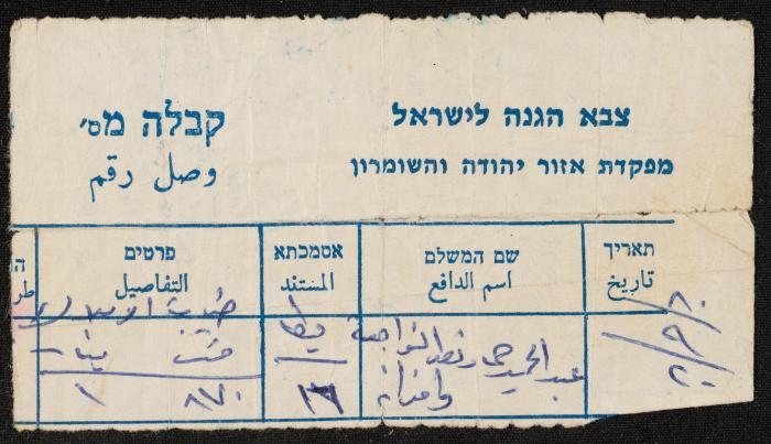 Property Tax Payment Receipt for Abdel-Hamid Nawaj'a, Yatta, 20 September 1980