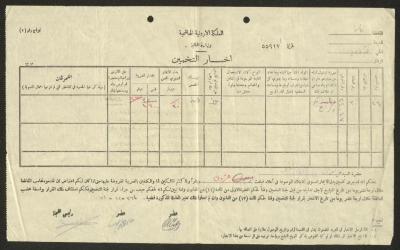 إخبار تخمين ضريبي لغفران شرابي، نابلس، 26 كانون الأول 1951