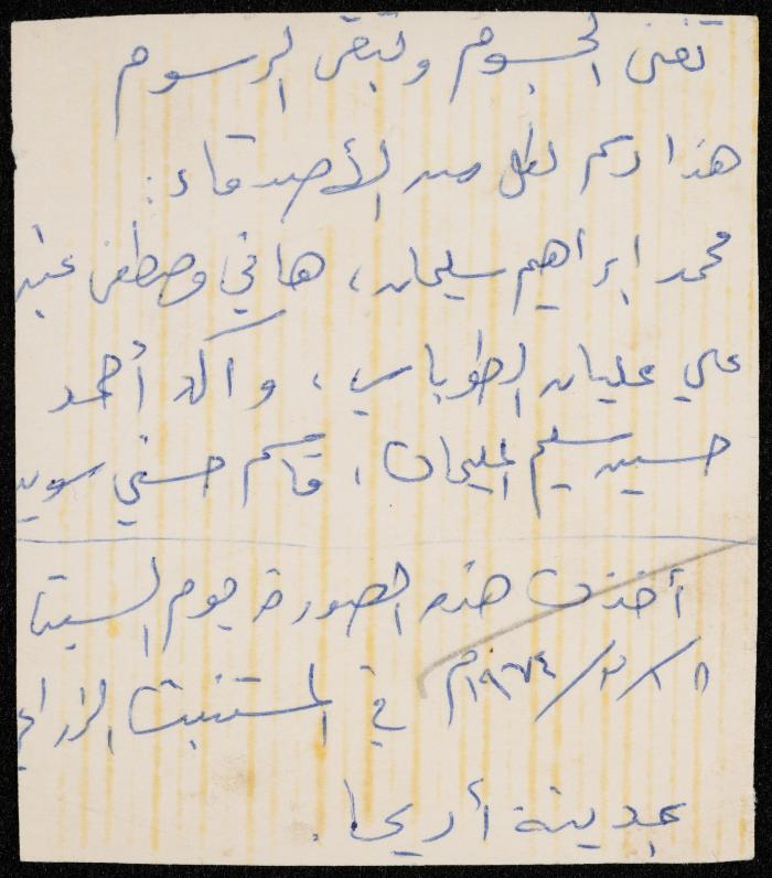 حسين المليحات وأصدقاؤه في المعهد الزراعي، اريحا، 15 آذار 1974