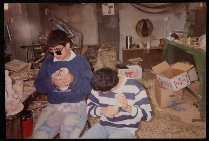 Two Blind People Carving Olive Wood, the 1990s 