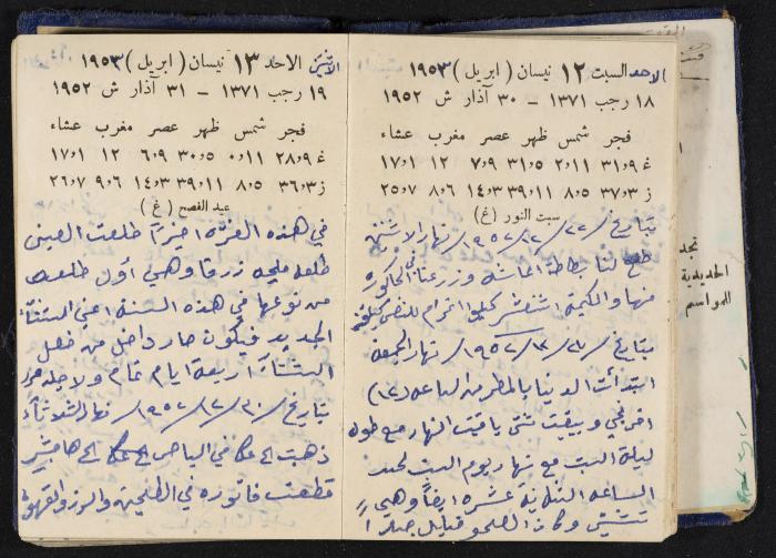 دفتر يوميات فندي مهنا، البقيعة- الجليل الأعلى، 1952-1953