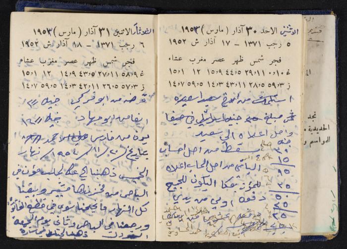 دفتر يوميات فندي مهنا، البقيعة- الجليل الأعلى، 1952-1953