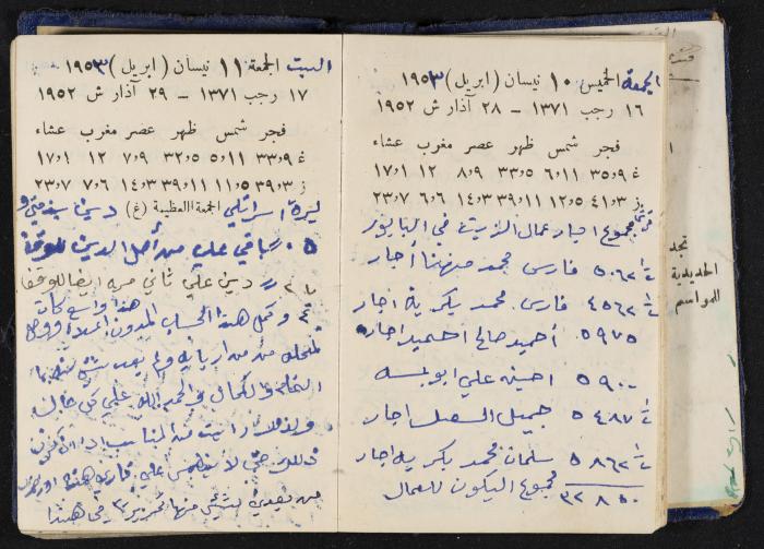دفتر يوميات فندي مهنا، البقيعة- الجليل الأعلى، 1952-1953