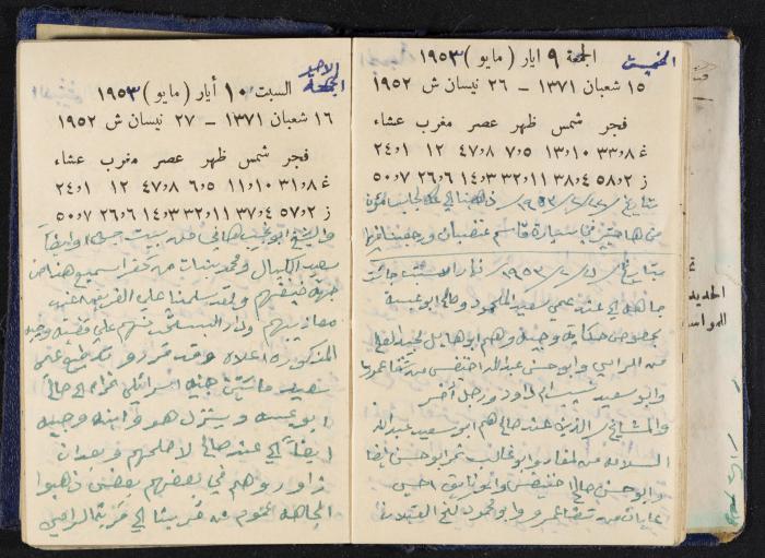 دفتر يوميات فندي مهنا، البقيعة- الجليل الأعلى، 1952-1953