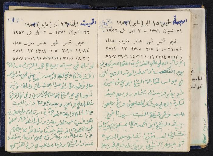 دفتر يوميات فندي مهنا، البقيعة- الجليل الأعلى، 1952-1953