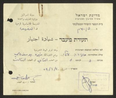 "Certificate of Completion" for Munira Ali by the Public Primary School in Buqei