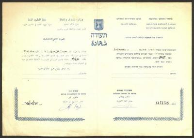 A Certificate for Hussein Mhanna by the Public Teachers’ Syndicate, 17 July 1975