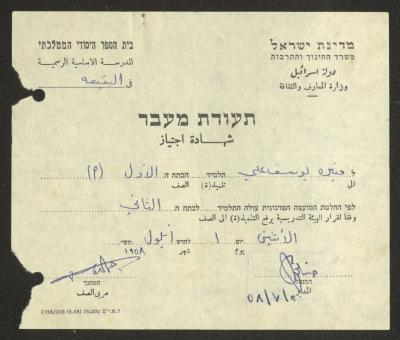 "Certificate of Completion" for Munira Ali by the Public Primary School in Buqei
