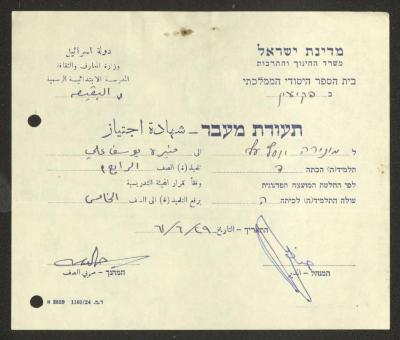 "Certificate of Completion" for Munira Ali by the Public Primary School in Buqei