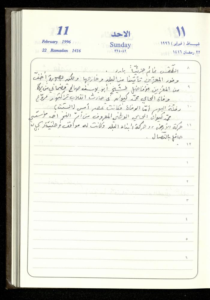 دفتر يوميات فندي مهنا، البقيعة- الجليل الأعلى، 1996