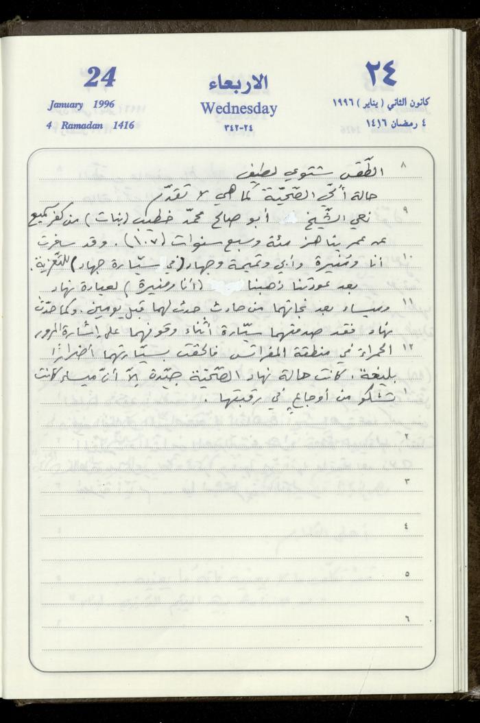 دفتر يوميات فندي مهنا، البقيعة- الجليل الأعلى، 1996