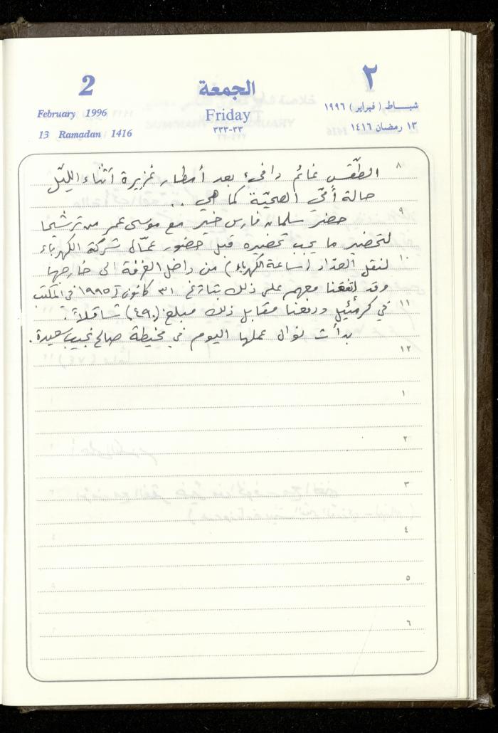 دفتر يوميات فندي مهنا، البقيعة- الجليل الأعلى، 1996