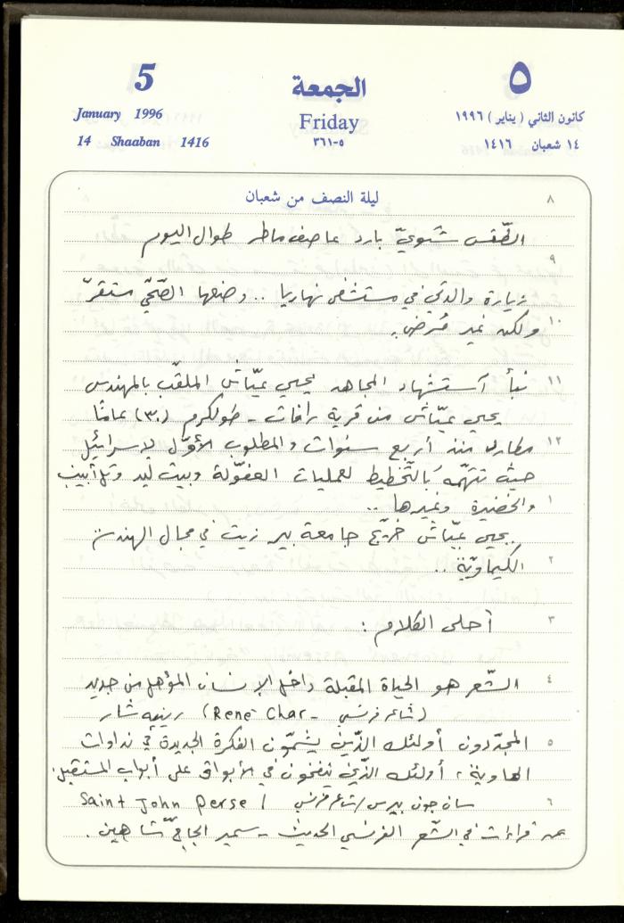 دفتر يوميات فندي مهنا، البقيعة- الجليل الأعلى، 1996