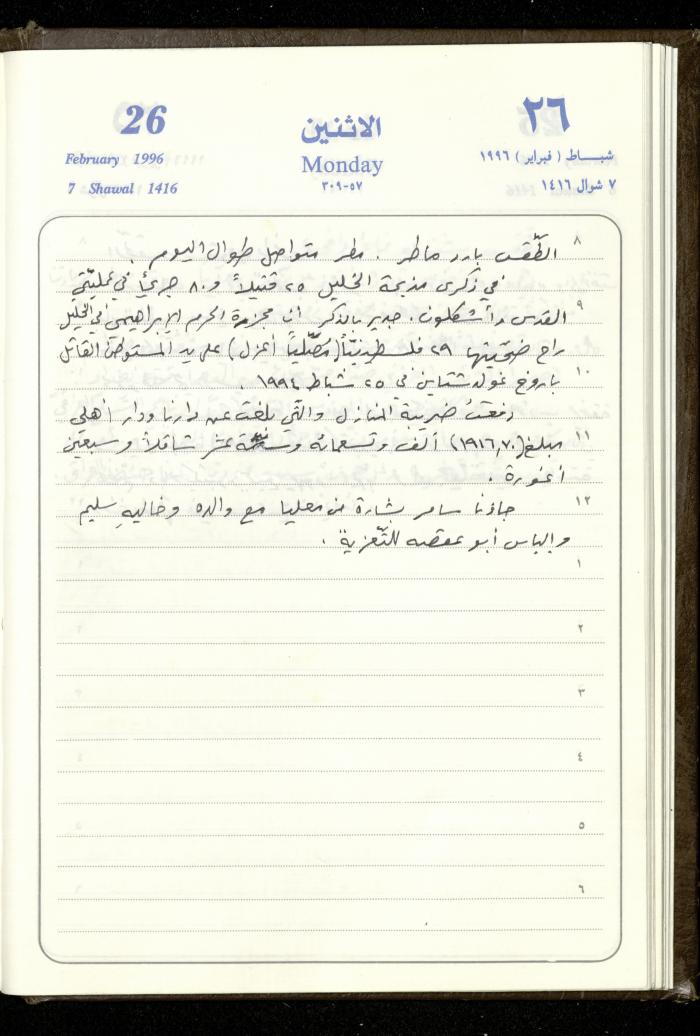 دفتر يوميات فندي مهنا، البقيعة- الجليل الأعلى، 1996