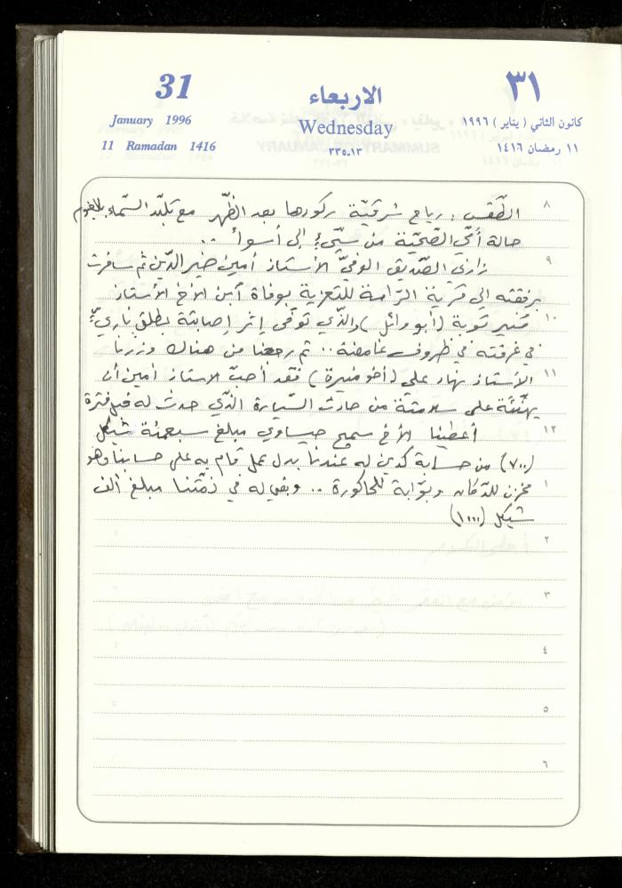 دفتر يوميات فندي مهنا، البقيعة- الجليل الأعلى، 1996